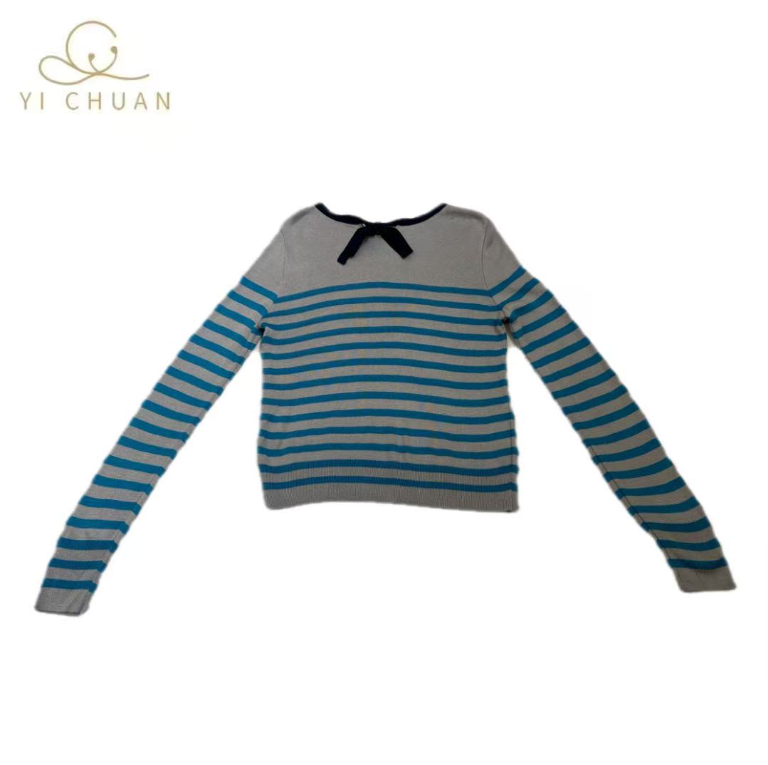 秋冬毛针织衫条纹衣服针织拼色女毛衣长袖