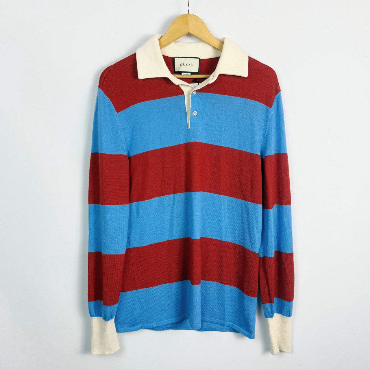 95新 GUCCI/古驰 M码 古驰Gucci 红蓝条纹针织polo衫 98新 lm1577