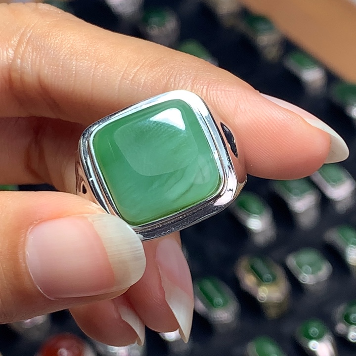 和田玉（碧玉）银S925镶嵌戒指星****年