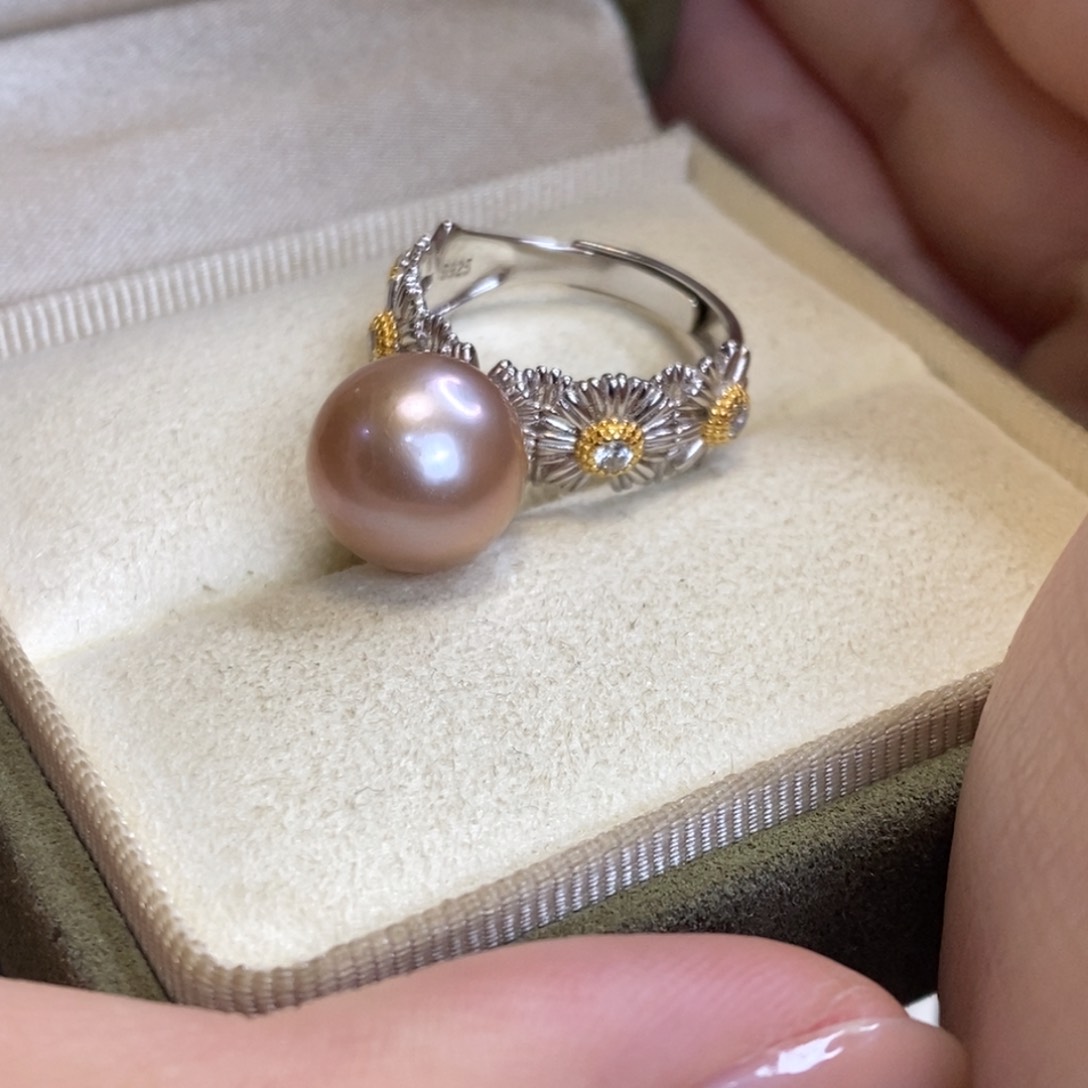 戒指银S925镶嵌淡水珍珠