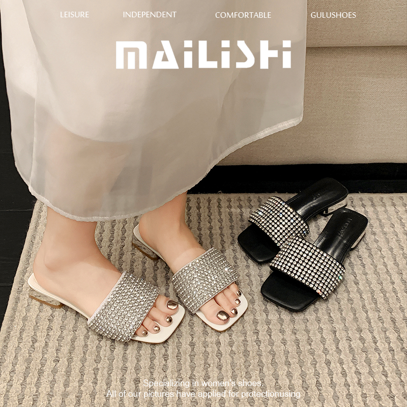 【粉丝抢购价】水钻拖鞋女2025年新款凉拖鞋外穿夏季网红一字沙滩鞋