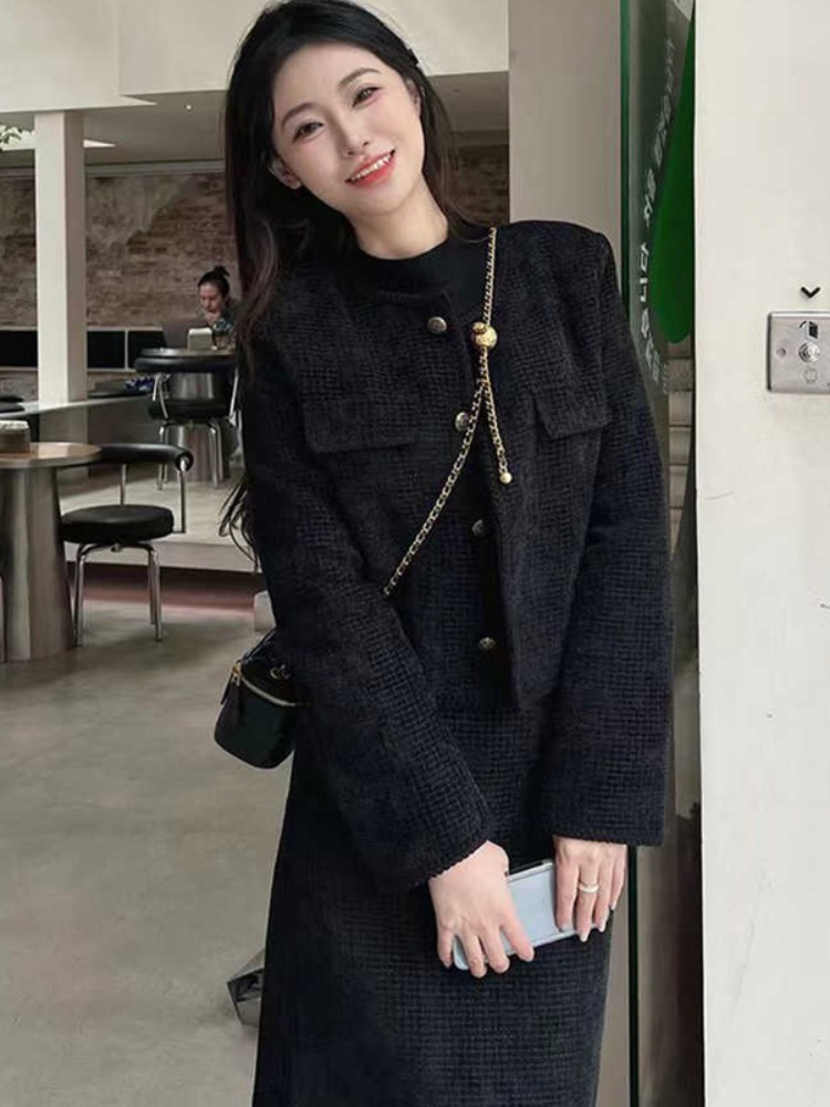 大码女装120-200斤秋冬季微胖气质显瘦遮肚高腰小香风半裙套装312