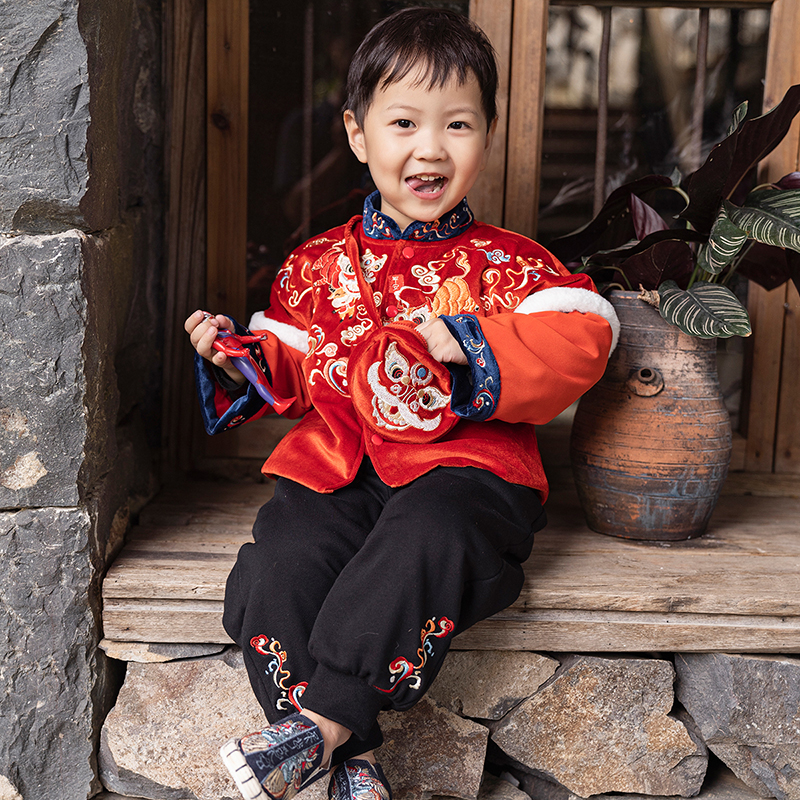 【醒狮】儿童汉服新年喜庆拜年男女童冬款夹棉套装宝宝中国风唐装