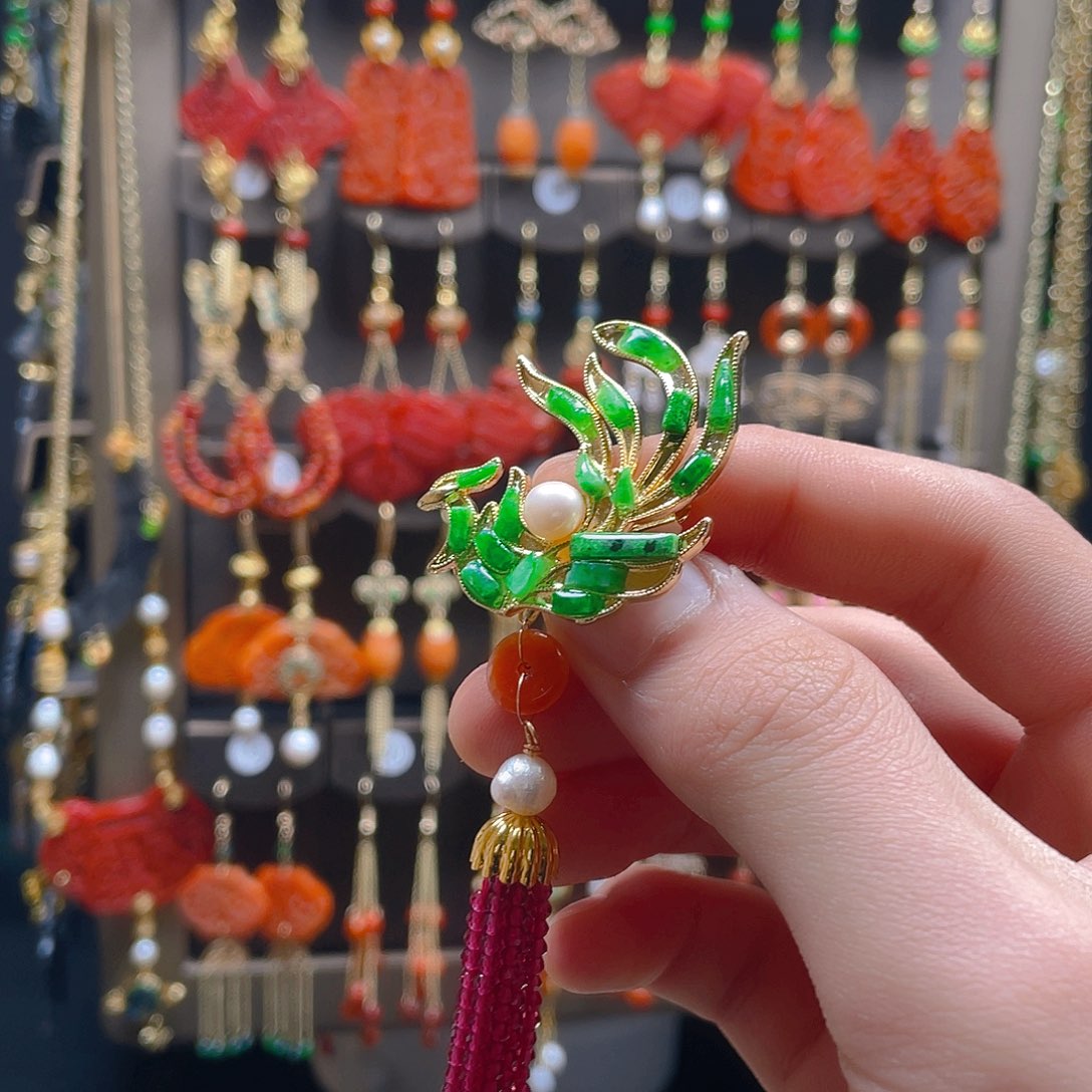 翡翠耳饰合金翡翠