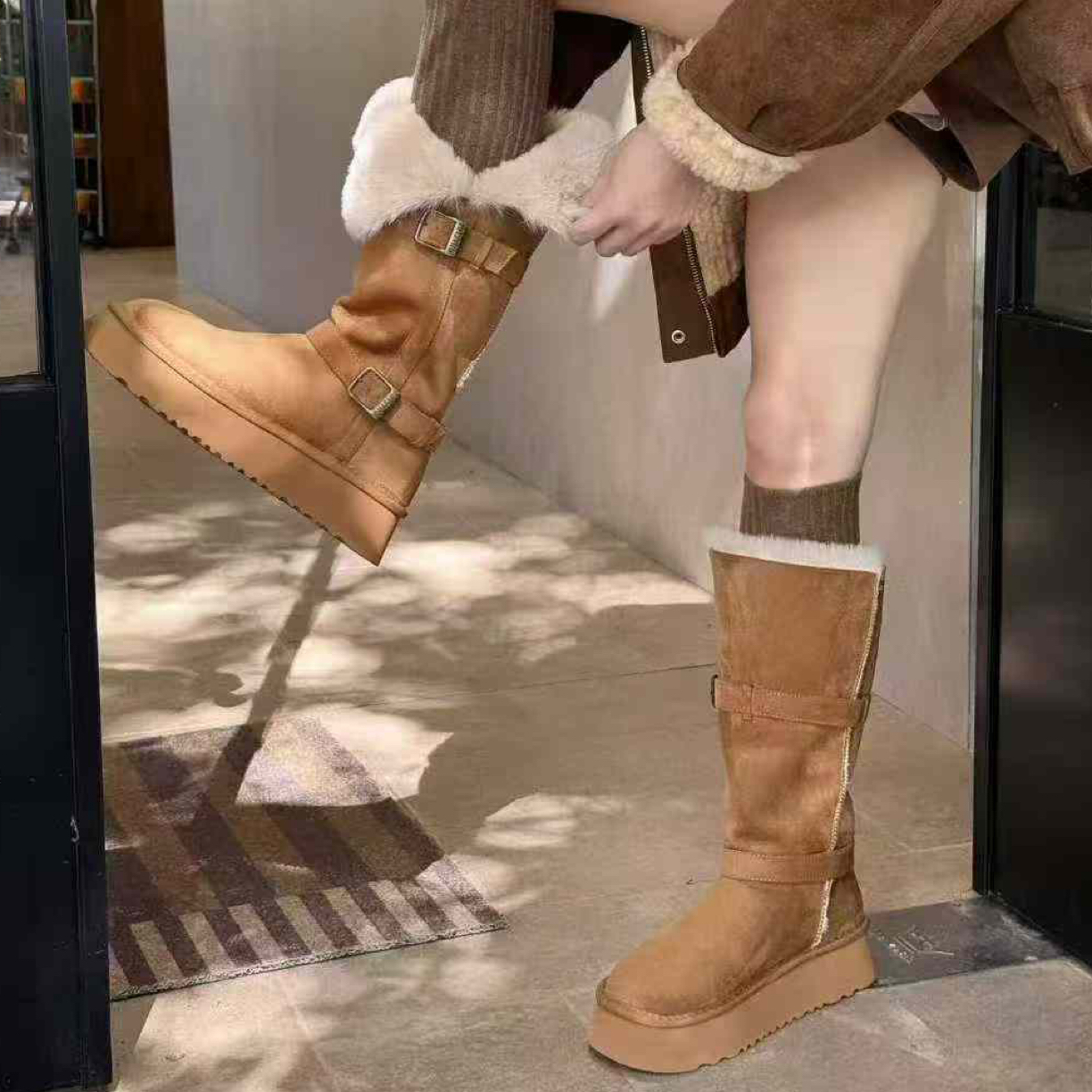 古尚女鞋022-2新款女士冬季加绒厚底防滑长筒雪地靴外穿保暖