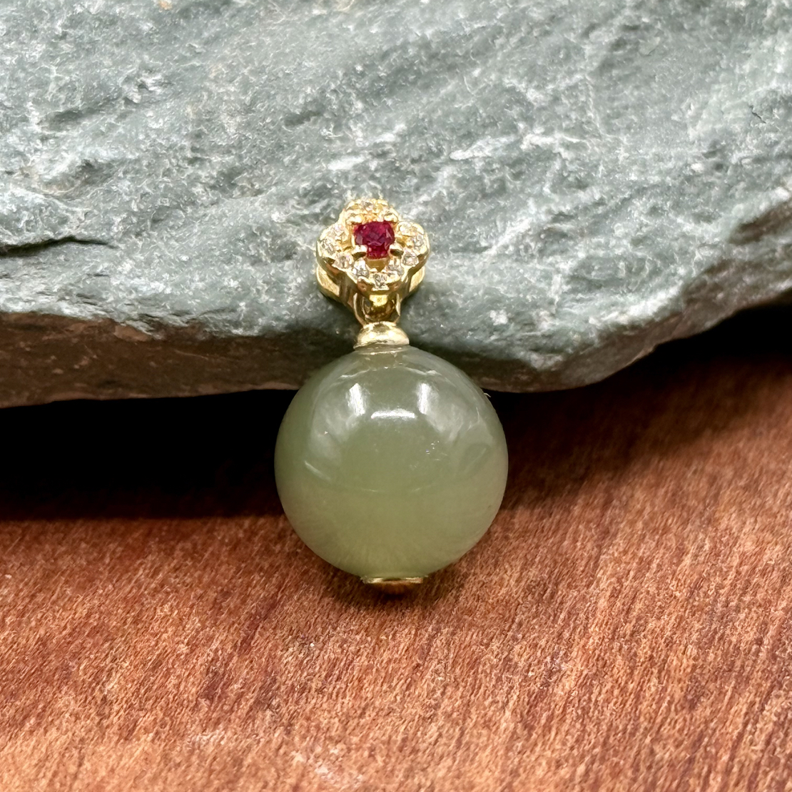 【颜如玉】和田玉晴水单珠吊坠s925-11.5mm-多样性发其一-hs57-948