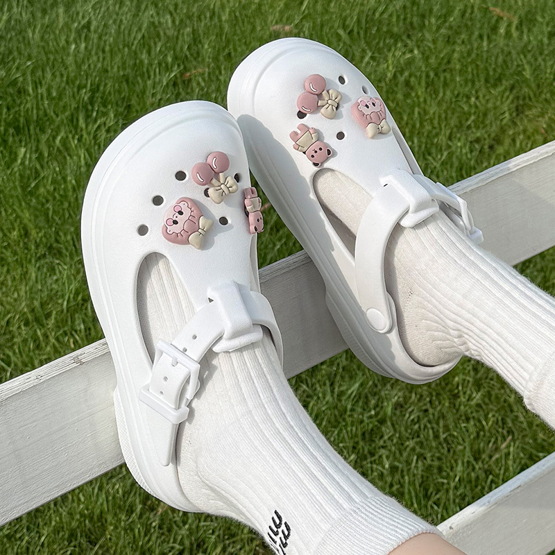 甜美风diy洞洞鞋2025年夏日新款厚底包头凉拖鞋卡通外穿休闲软底