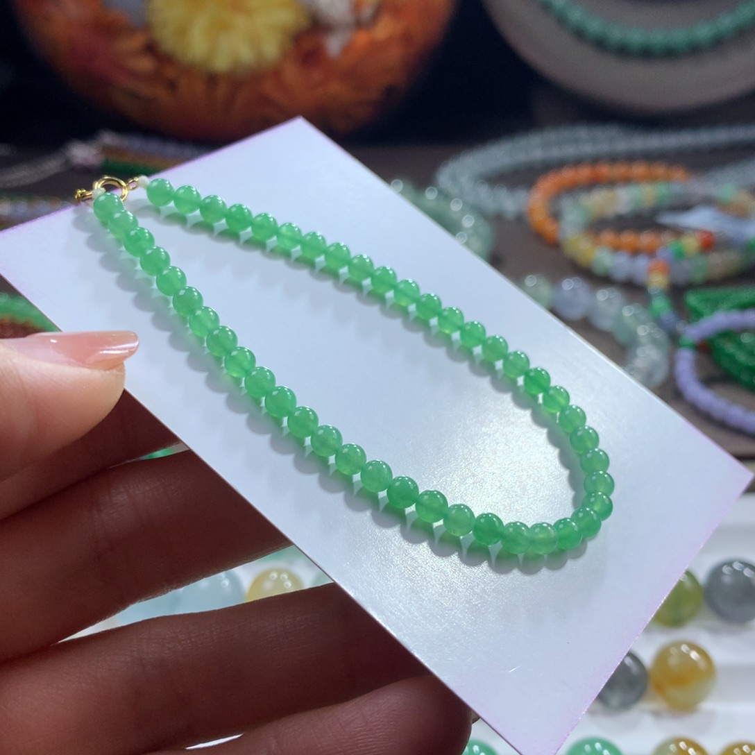 翡翠未镶嵌手链冰润满色甜绿卡3.5