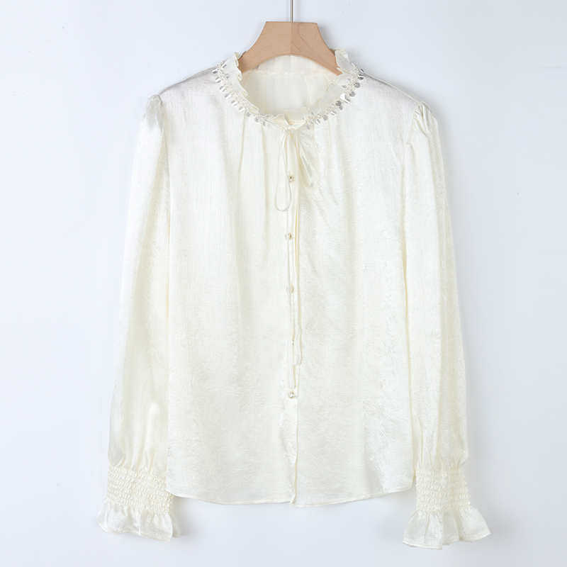 新中式领口亮片蕾丝长袖圆领气质减龄2025春季新款国风衬衫-9039