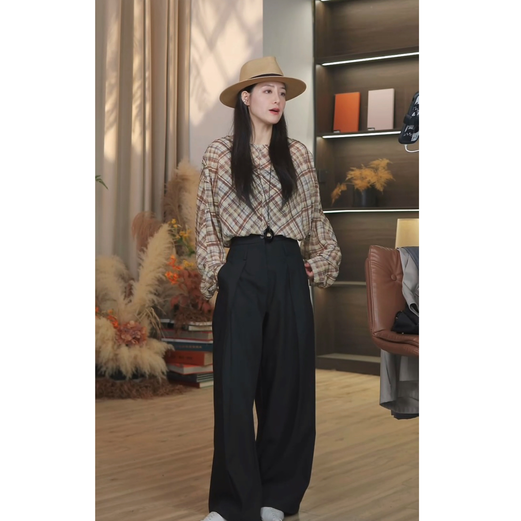 MUXI｜茧型袖格纹衬衫 50814