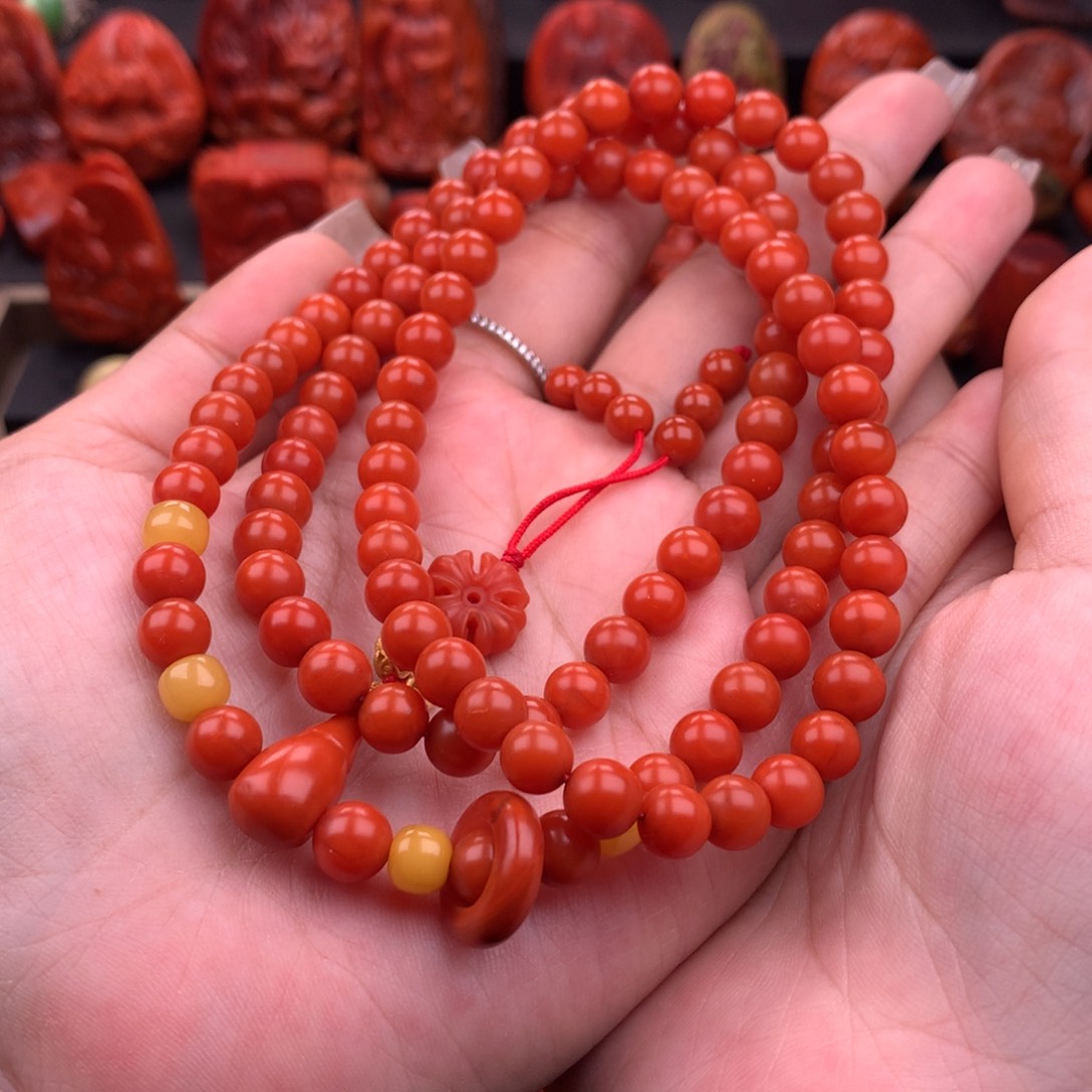 南红玛瑙南红保山货头佛珠7mm➕银S925镶嵌