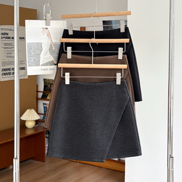 新款秋冬厚款开叉毛呢半身裙简约高腰短款A字百搭包臀短裙a字裙