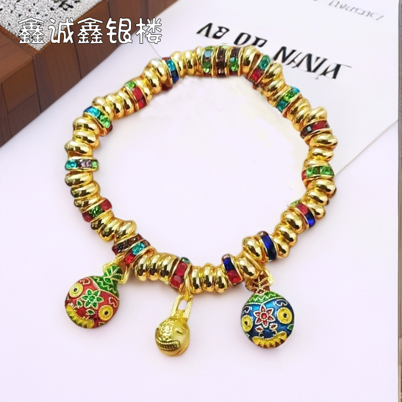 足银手链  999.9【03】33克 镀K金弹力绳烧蓝手工时尚彩色女手链329