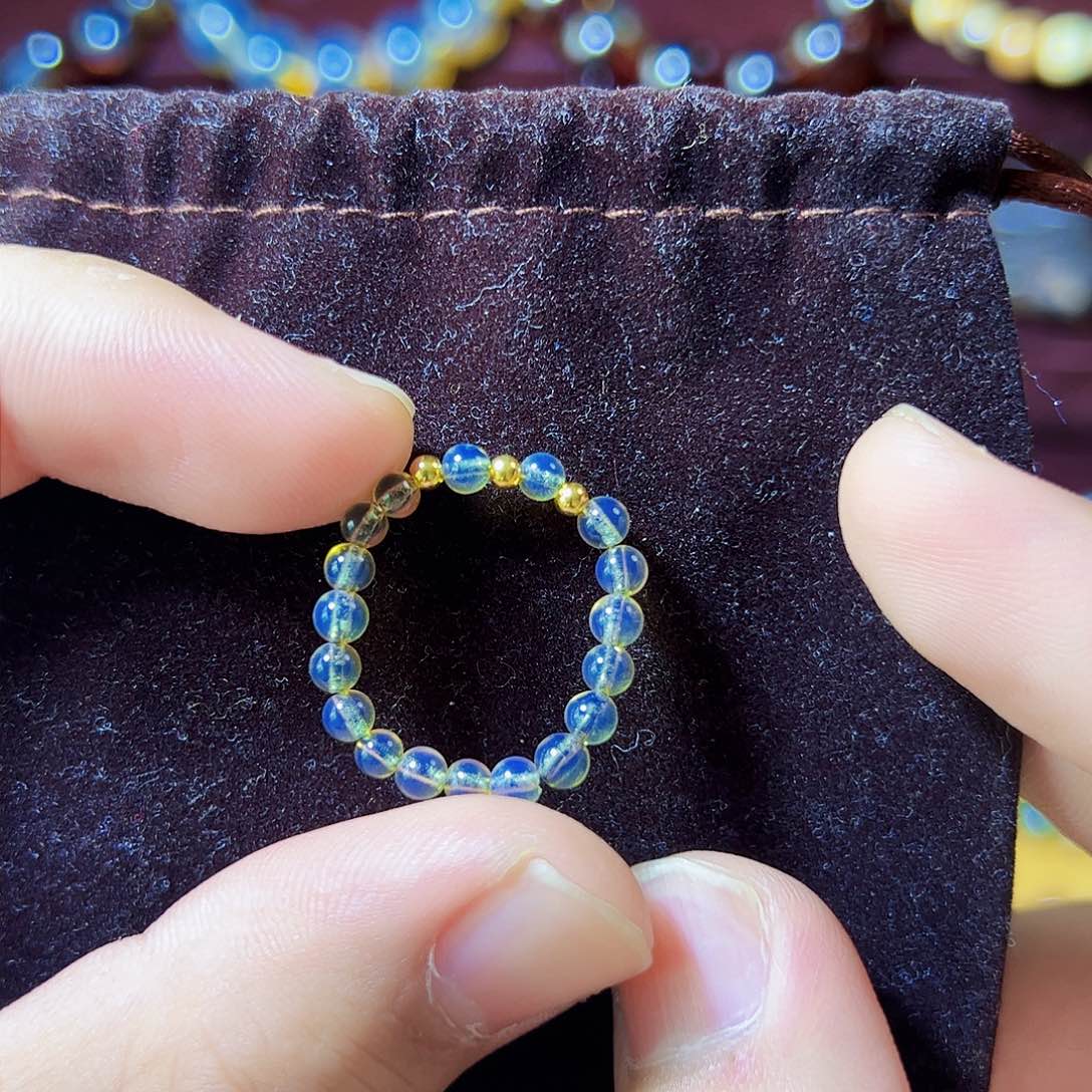 蓝珀珠宝奇石未镶嵌蓝珀小指圈