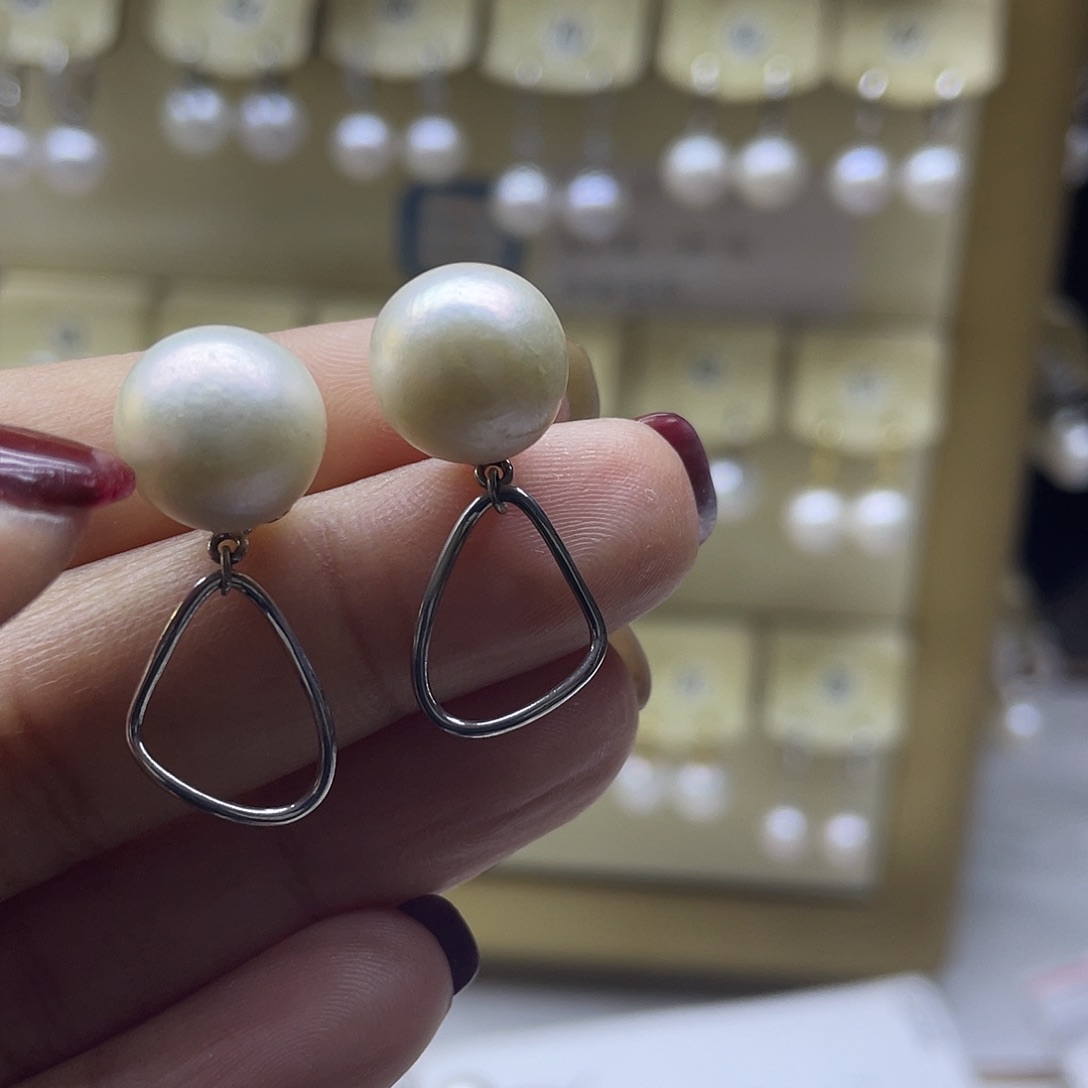 耳饰银S925镶嵌淡水珍珠
