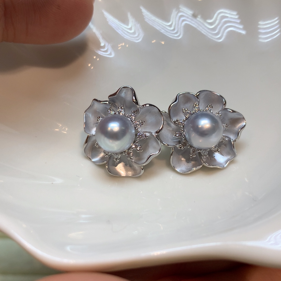 海水珍珠耳饰银S925镶嵌