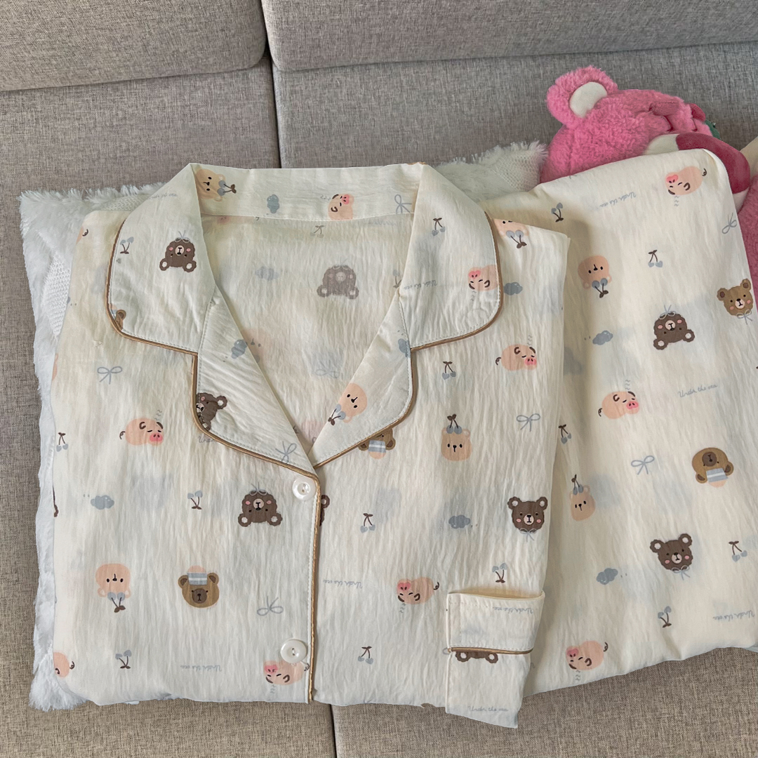 睡衣女款春秋2025新款云朵棉长袖网红爆款卡通樱桃小熊家居服套装