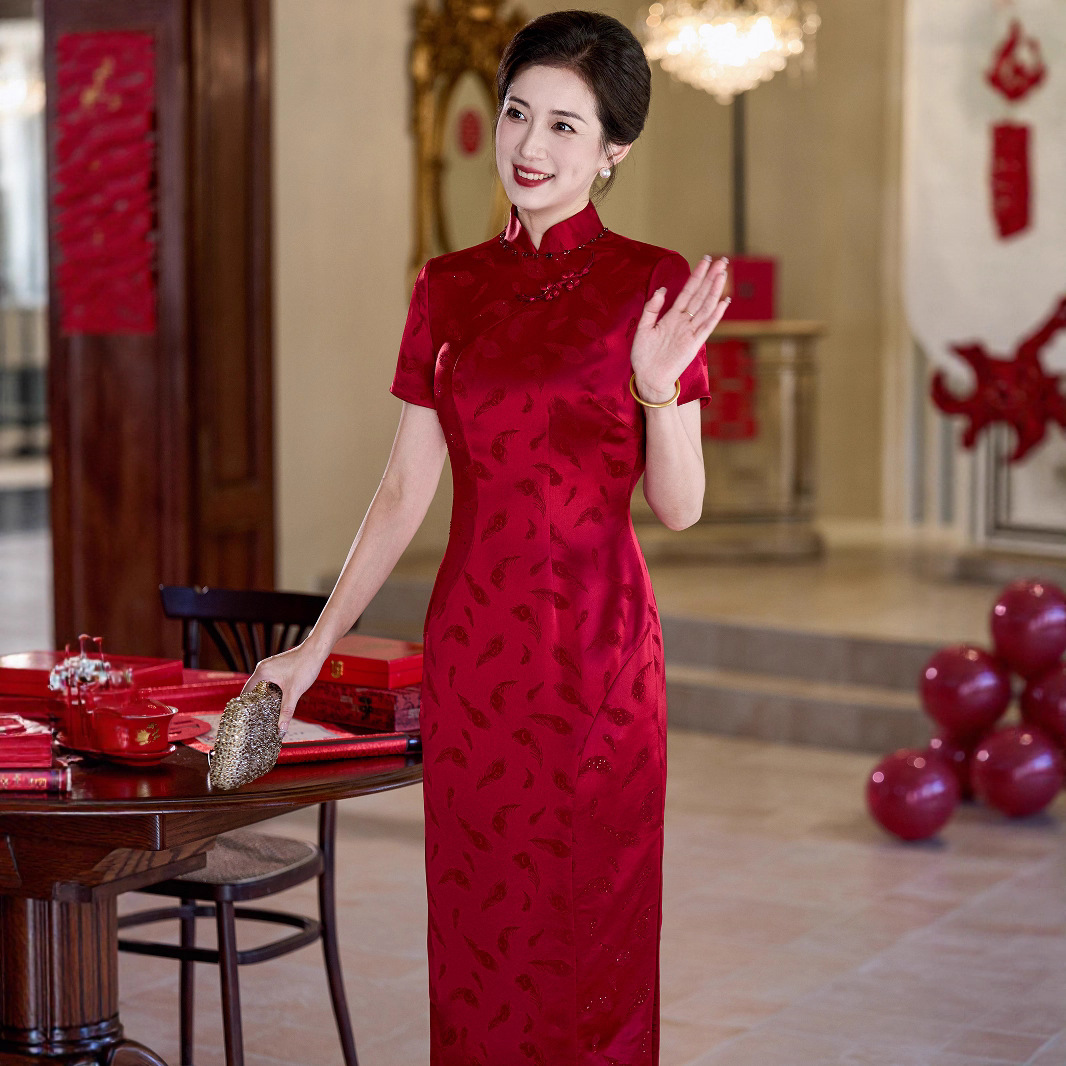 新2025复古进口三醋酸高档提花工艺喜婆婆旗袍妈妈礼服气质修身L