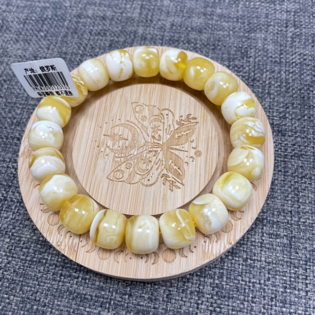 兰蜜珠宝天然原矿琥珀蜜蜡金漆白老型手串12➕mm