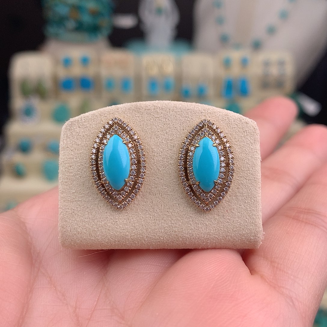 绿松石18K金镶嵌耳饰