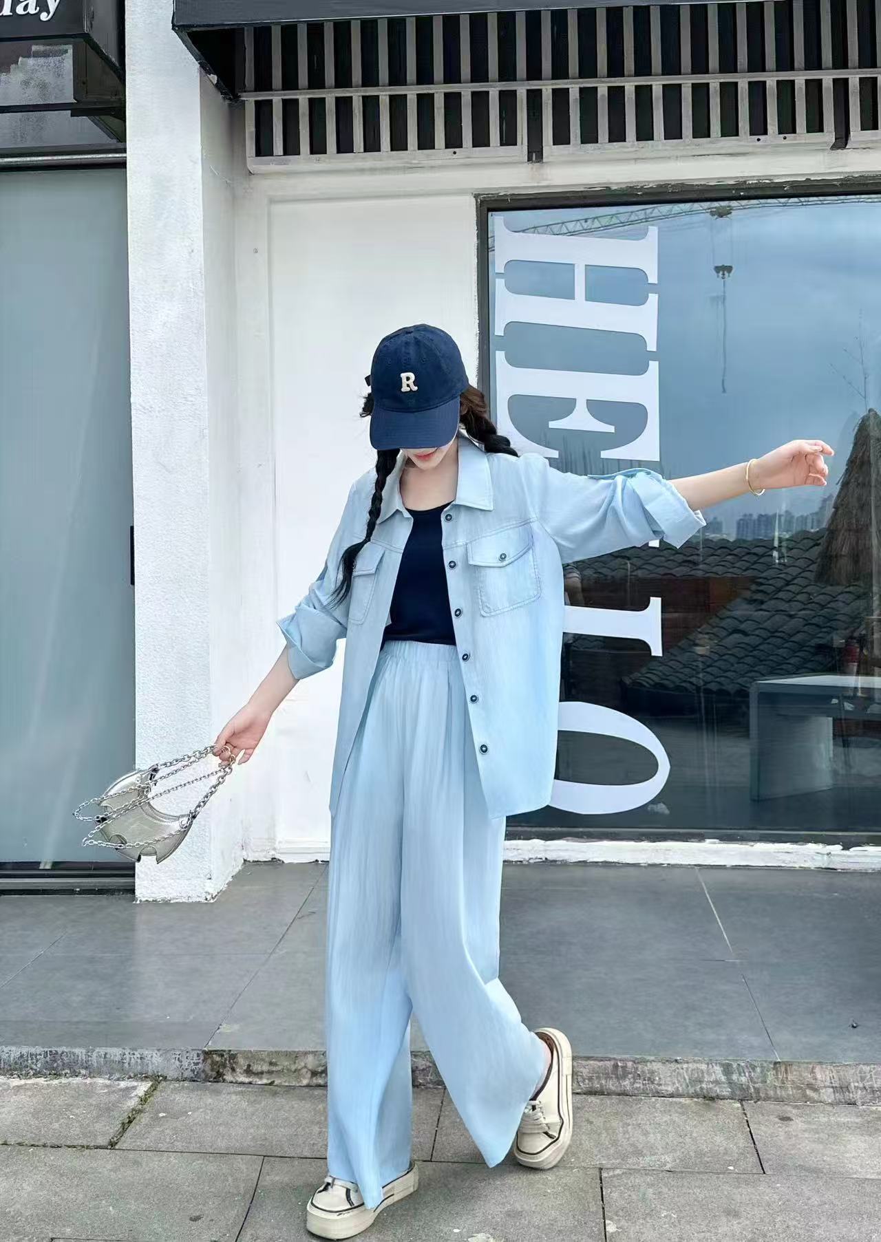 5326【衣65裤96】防晒套装女春夏减龄2025新款爆款休闲慵懒风三件套