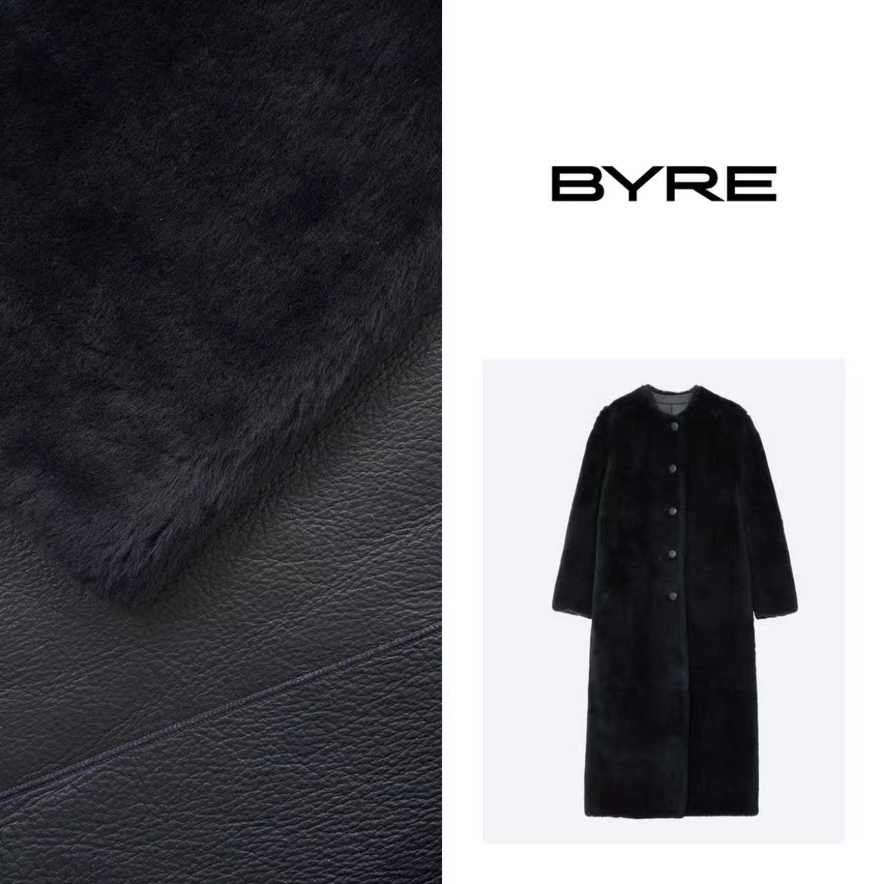 BY3003 深蓝色长款羊毛皮大衣【专业护理】