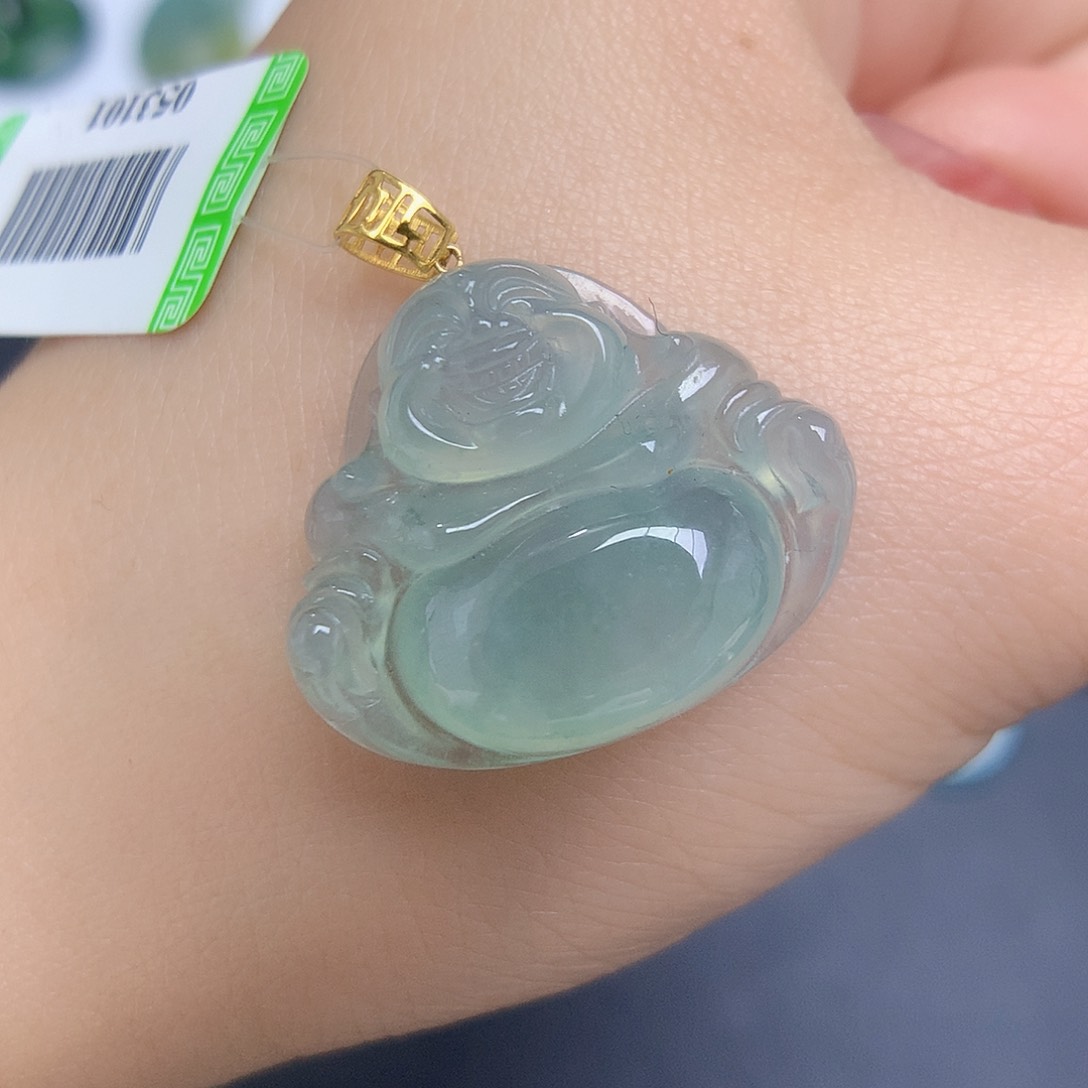 翡翠颈饰18K金镶嵌佛公