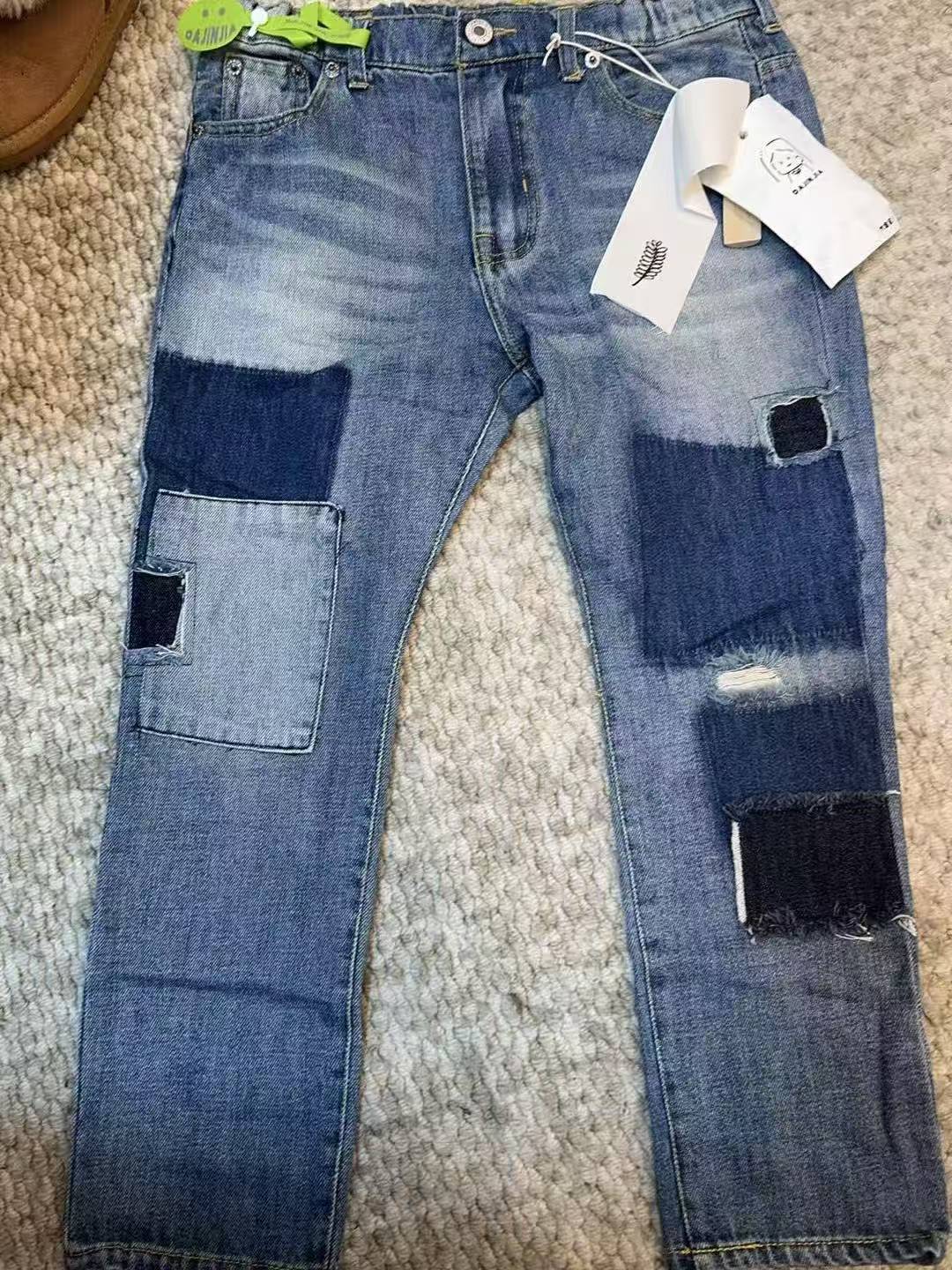 【清仓专用】童装薄款时尚补丁修身牛仔裤