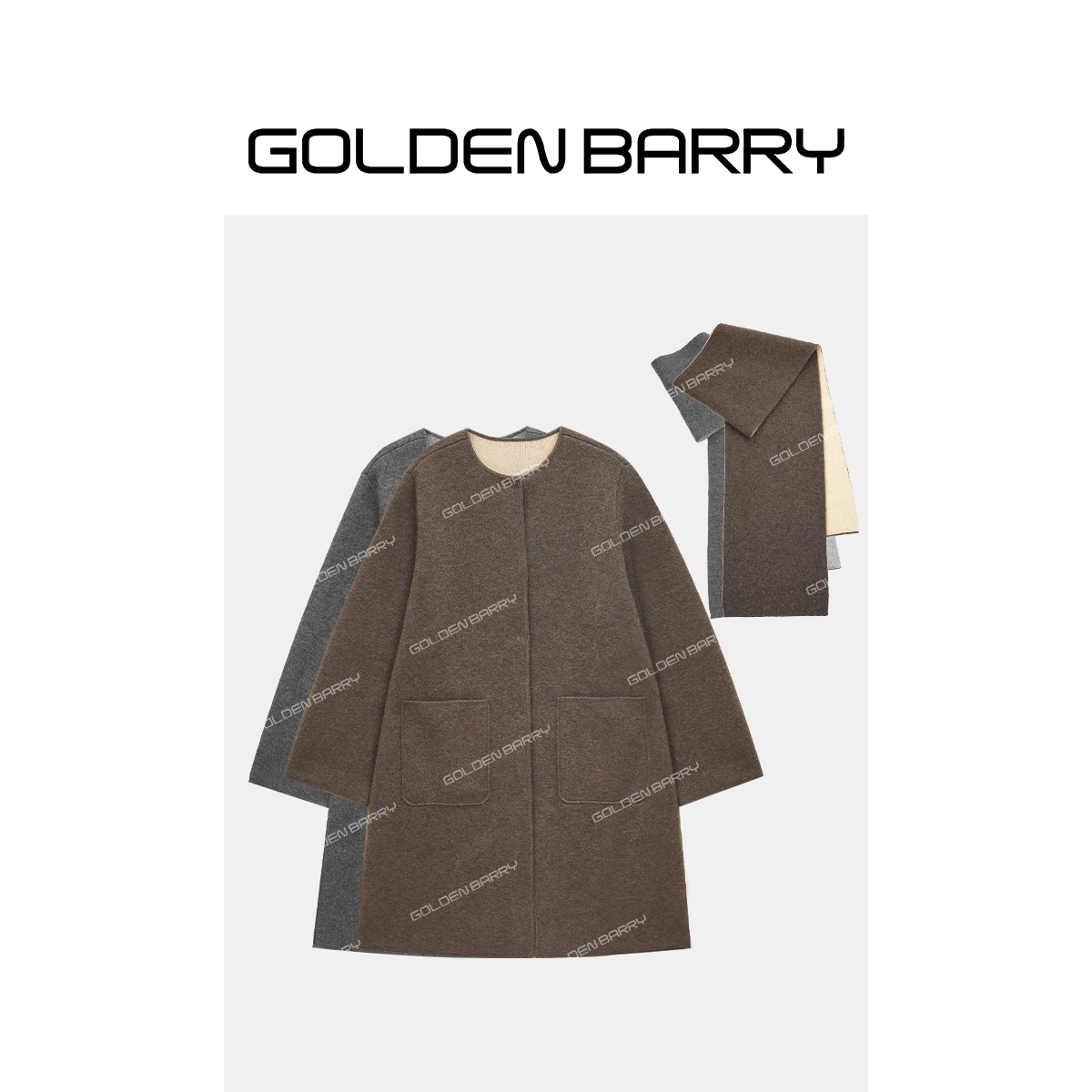 GOLDENBARRY|242274时尚简约毛织开衫（带围巾）