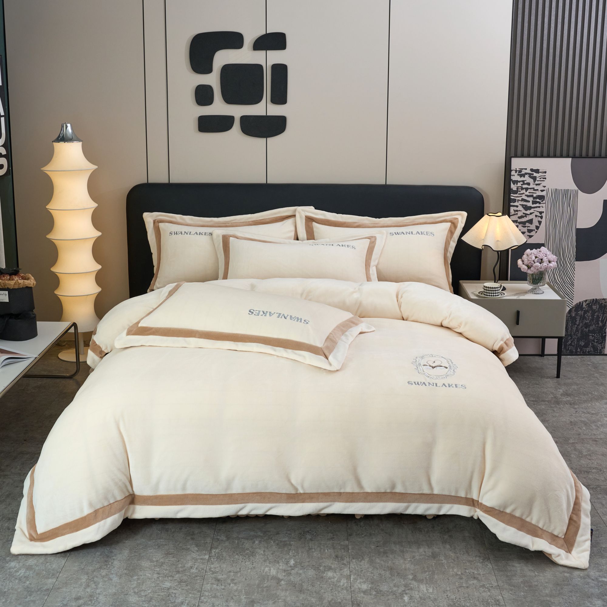 高端轻奢双拼角加厚保暖床盖四件套有肌氧绒床盖被套枕套套件冬季