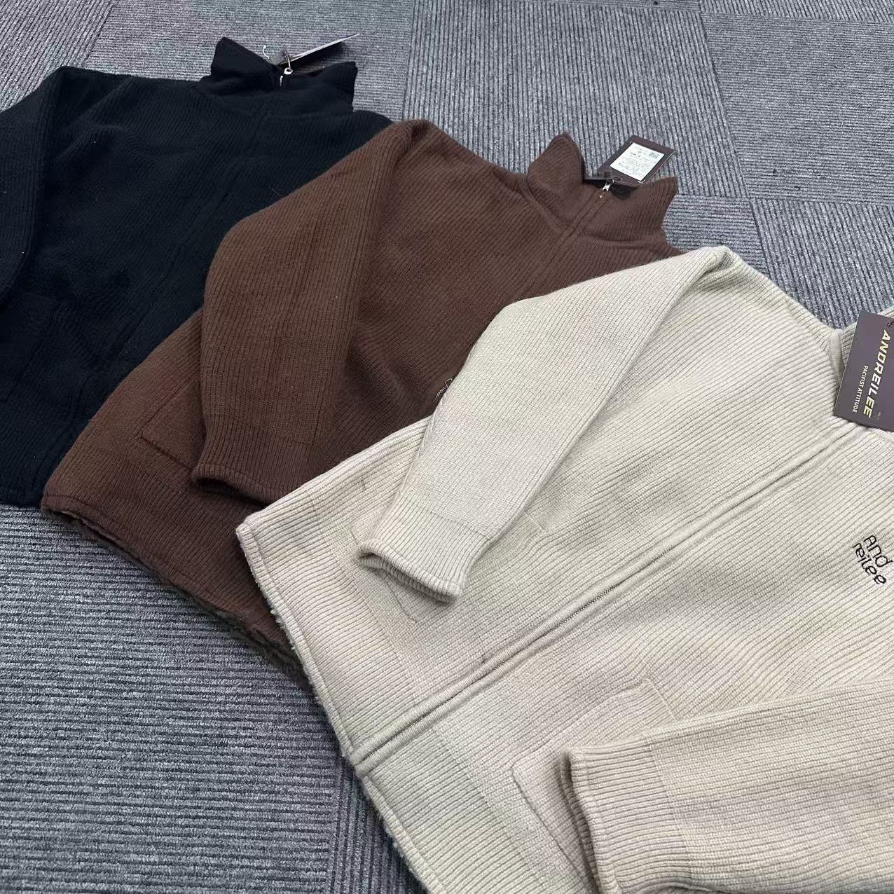  冬季两面穿针织加绒外套男女休闲潮流设计感外套-98415