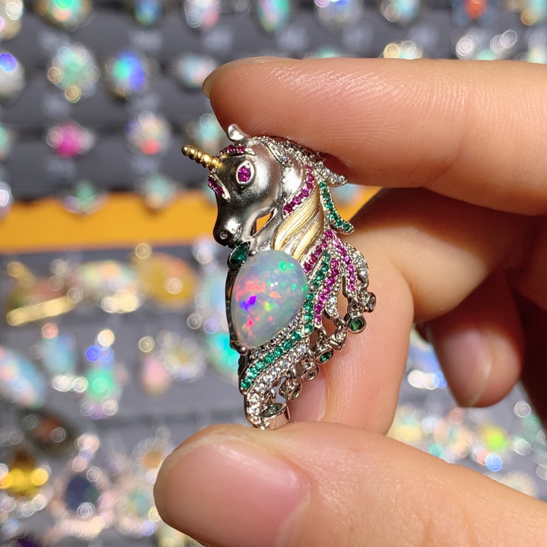 欧泊银S925镶嵌欧泊吊坠t