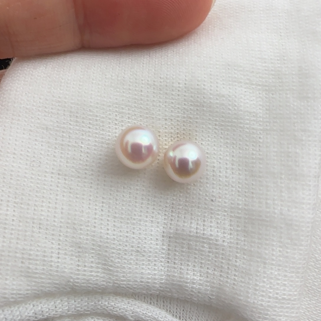 海水珍珠18K金镶嵌耳饰Akoya海水珍珠素钉6.5-7mm