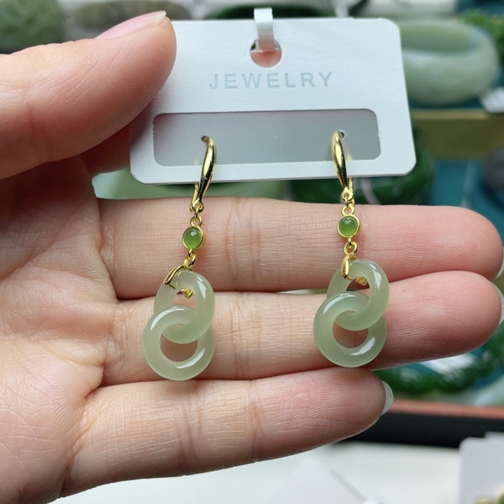 和田玉耳饰银S925镶嵌