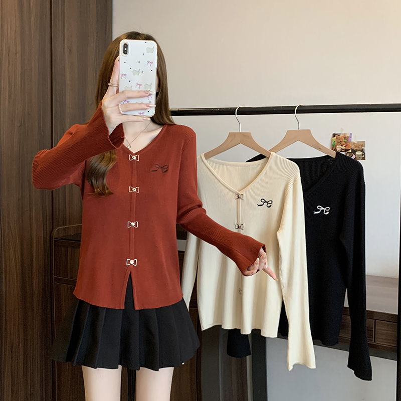 71569（302）新款大码女胖mm百搭坑条显瘦长袖针织上衣暖糯毛衣