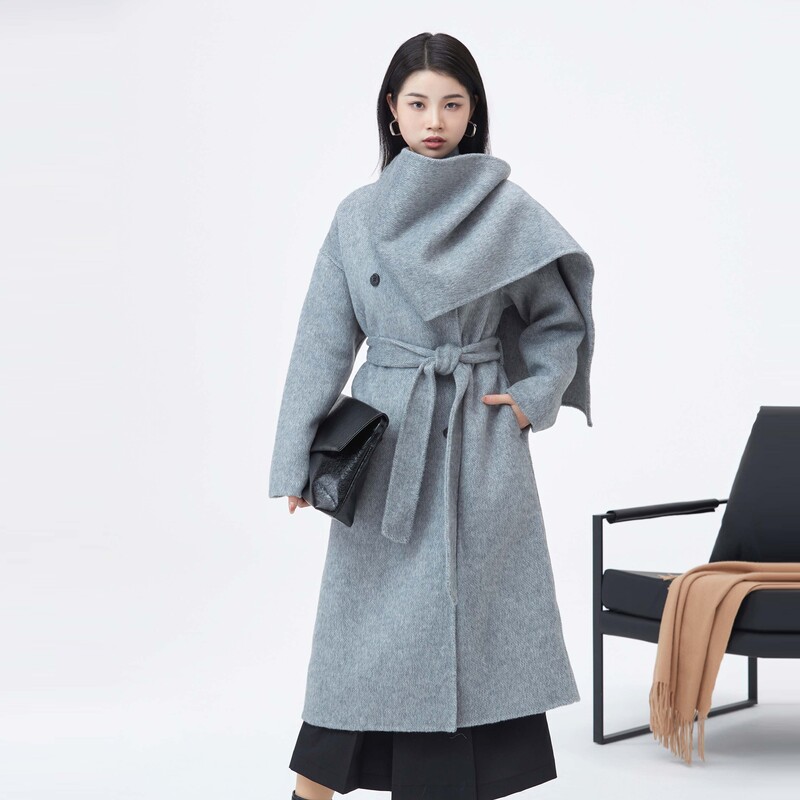 S·DEER圣迪奥冬季女士时尚气质设计师长款百搭毛呢风衣S23482528