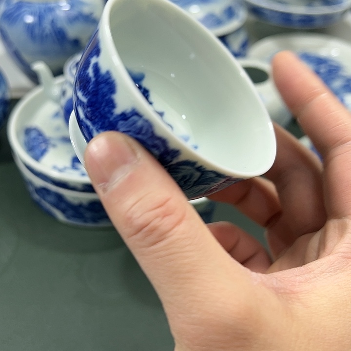 微瑕柴窑工笔山水杯