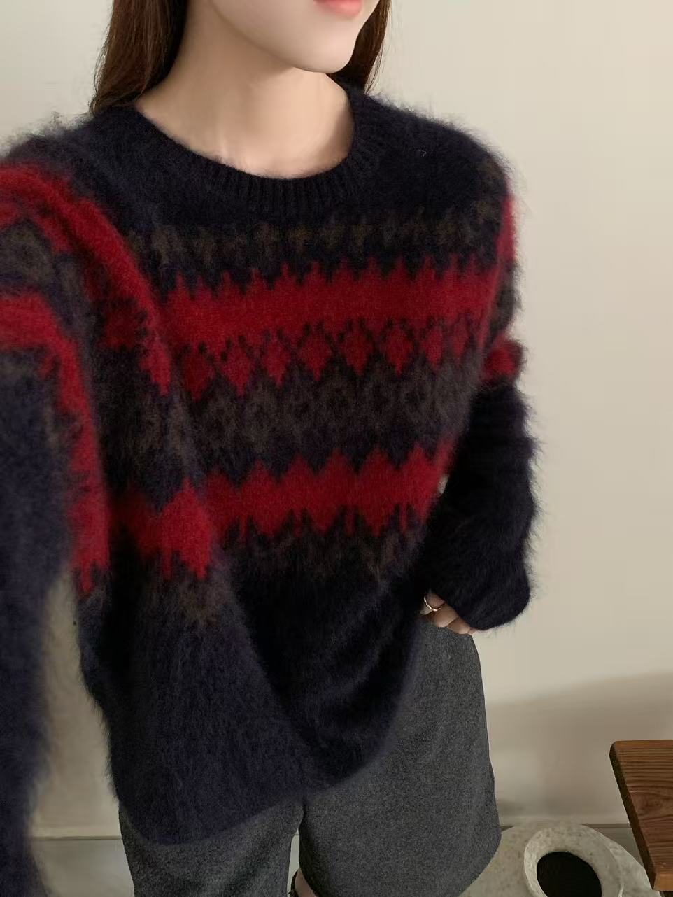 秋冬【山羊绒拉绒】菲尔岛套头针织衫YP-25193