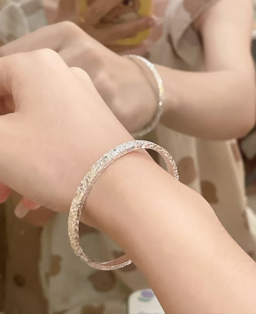 足银银制品 足银银制品 【904号】27g三面碎冰冰闪闪手镯  