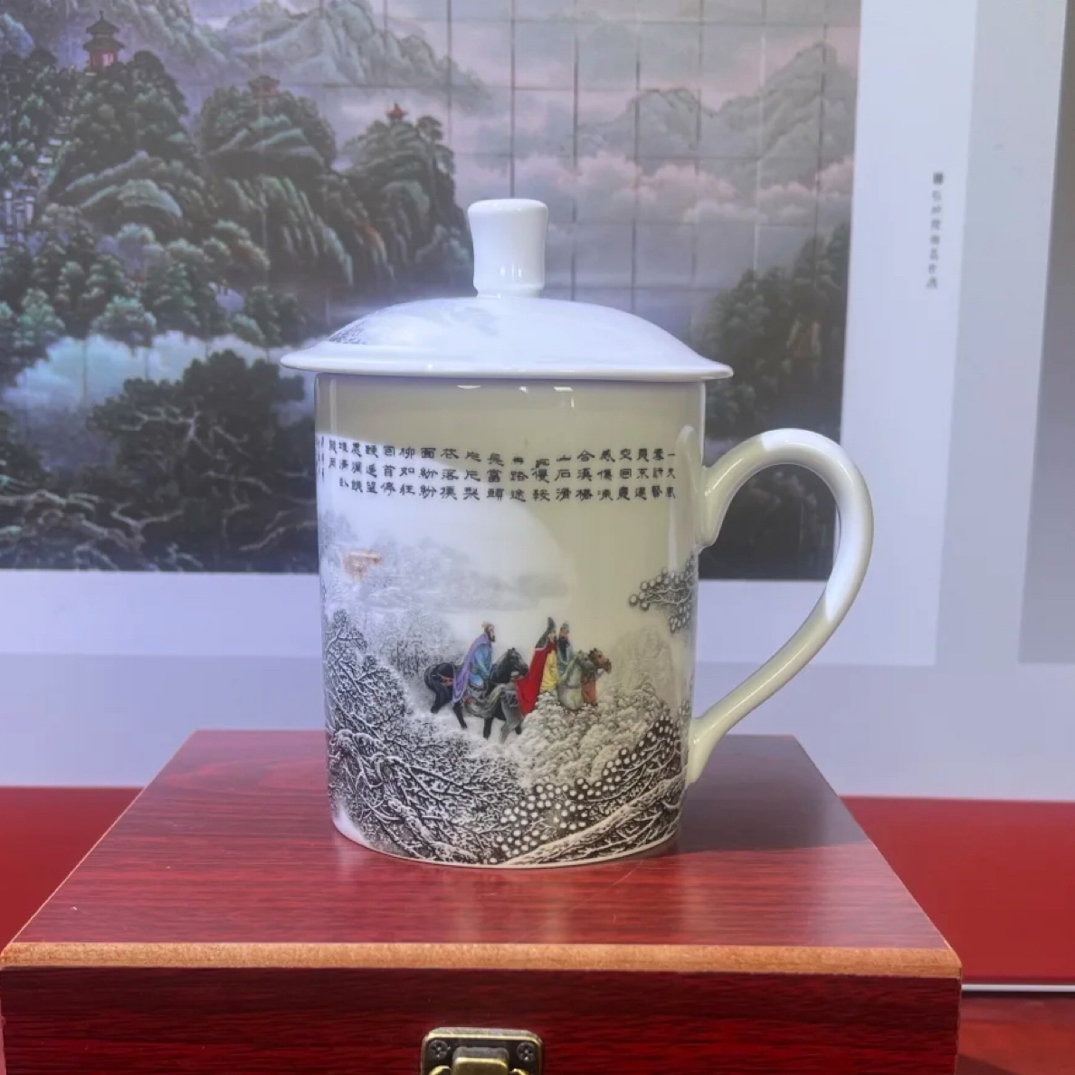 景德镇陶瓷三顾茅庐风雪访贤办公杯