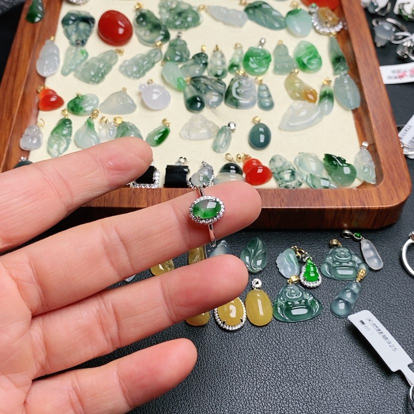 【闪购商品】翡翠戒指银S925镶嵌青****〉戒指