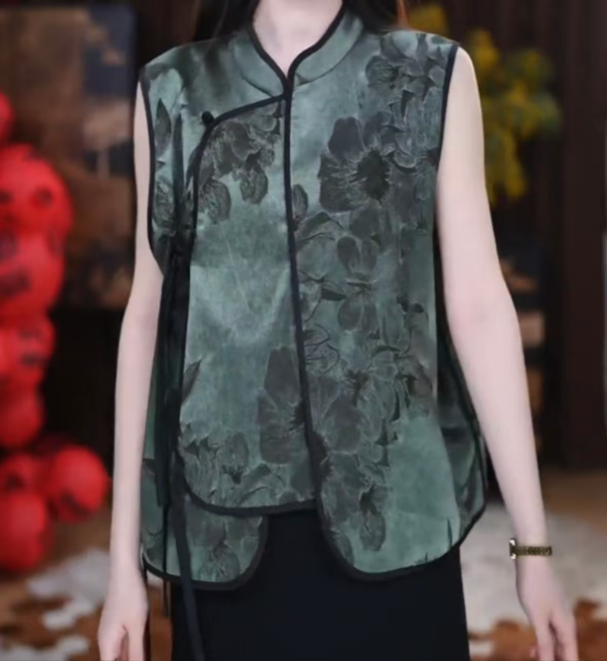 【月仪】新中式腔调设计感黑色百搭气质百搭复古无袖常规款时尚马甲