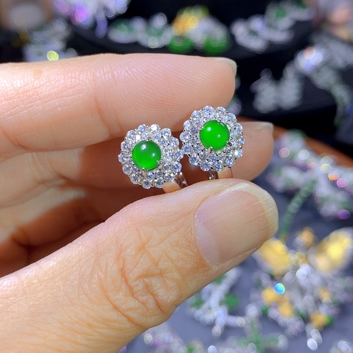 翡翠戒指银S925镶嵌天然翡翠