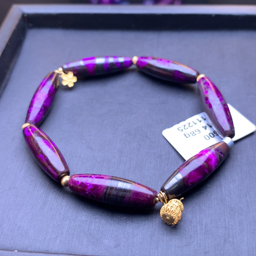 苏纪石（舒俱来）桶珠手串18K金镶嵌