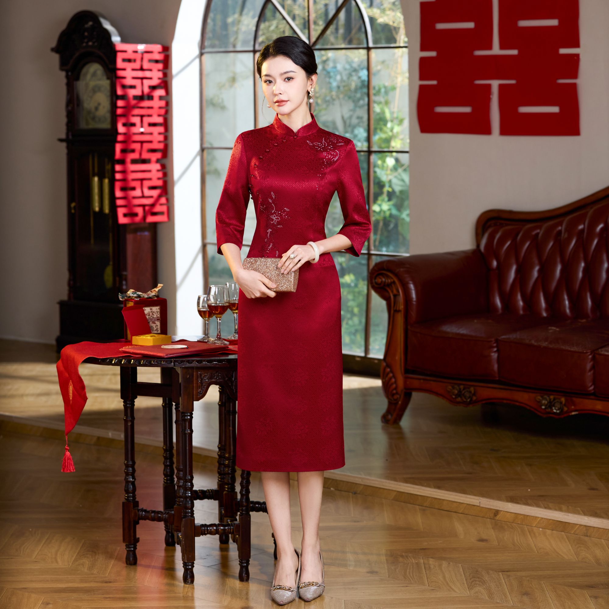 喜婆婆喜妈妈婚宴旗袍2025春秋新款连衣裙高端结婚礼服气质