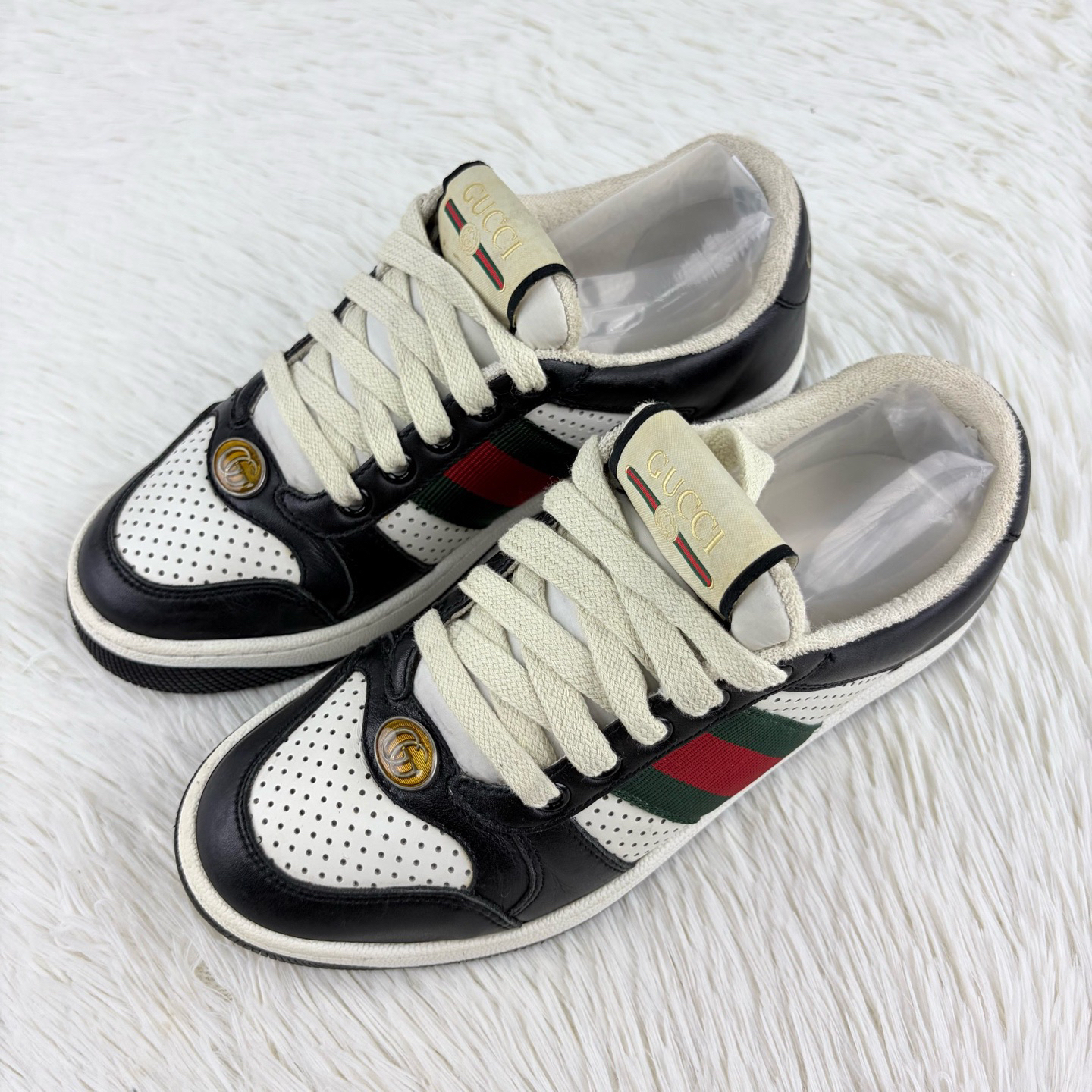 95新 GUCCI/古驰 黑白熊猫脏脏鞋35.5码 咩