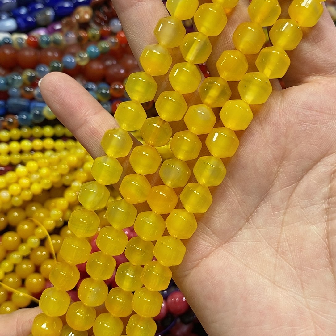 玛瑙/玉髓未镶嵌珠宝半成品黄玛瑙路路通一条卡10mm