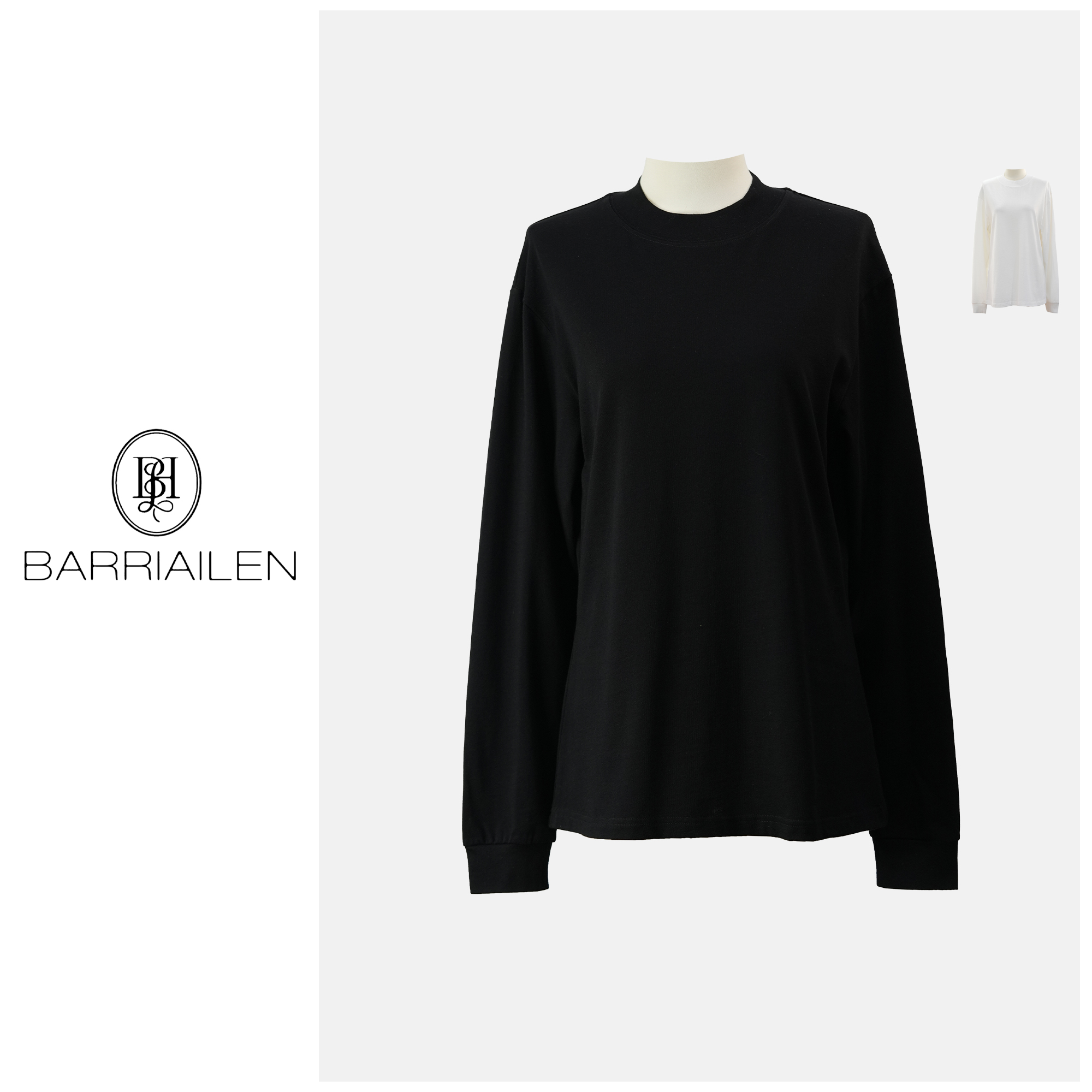 BARRIAILEN | 100%棉 新版简约休闲宽松企鹅领长袖T恤-246952