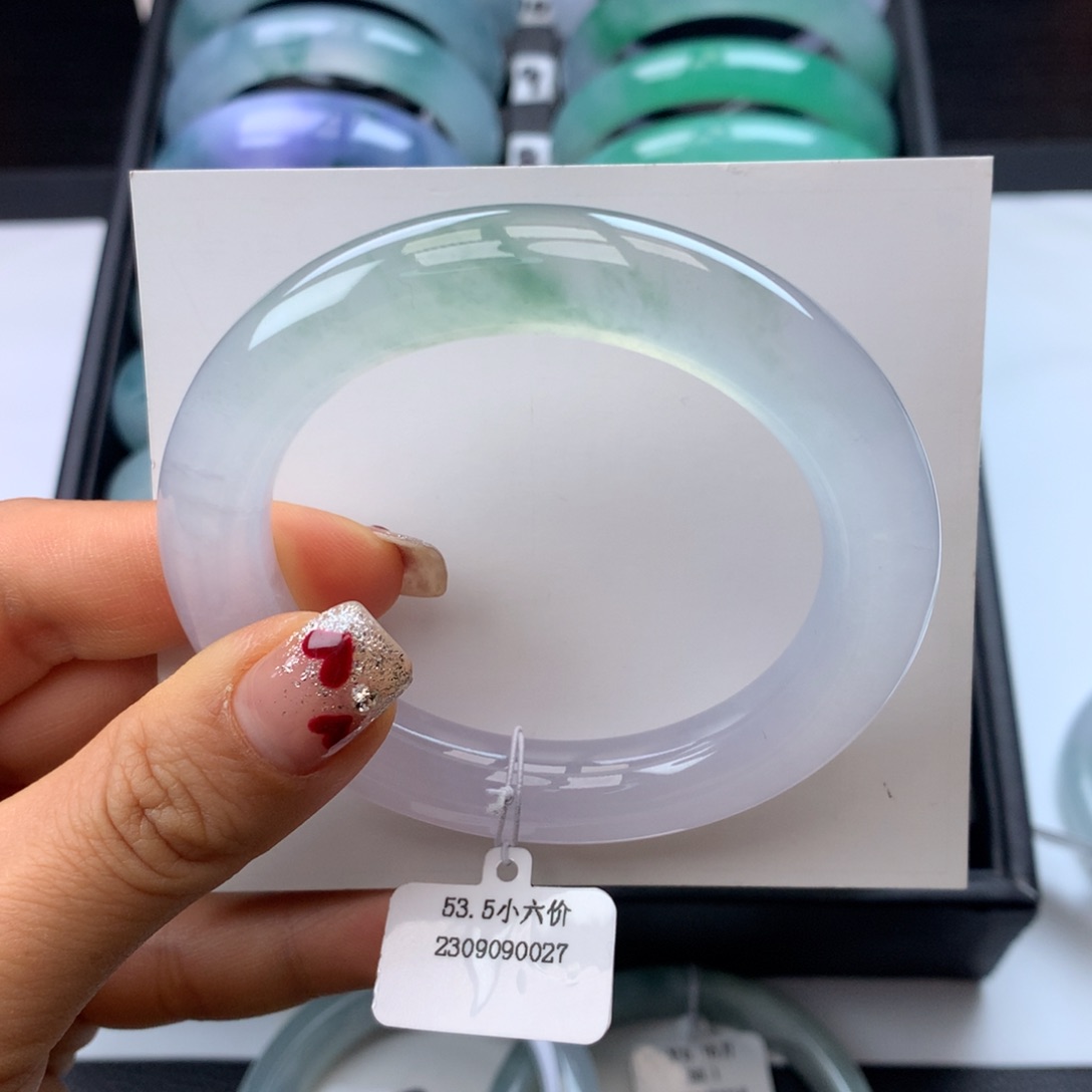 翡翠手镯未镶嵌53-54冰春彩圆条