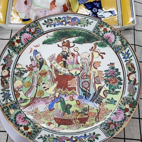 摆件陶瓷制品摆件.福禄寿三星赏盘